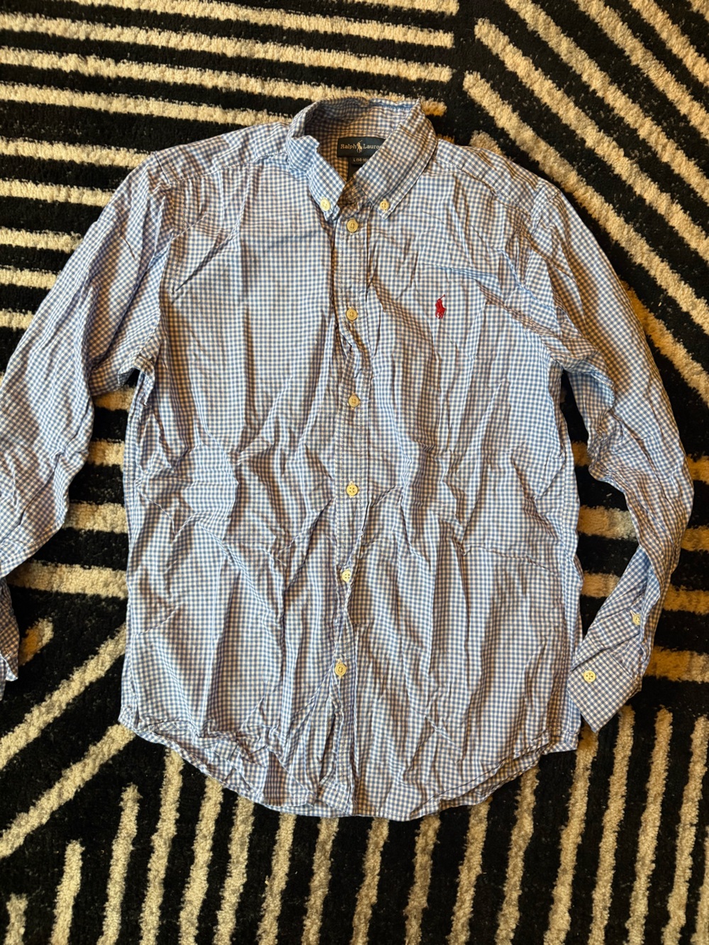 Polo by Ralph Lauren Light Blue Gingham Button-Down Shirt with Red Logo